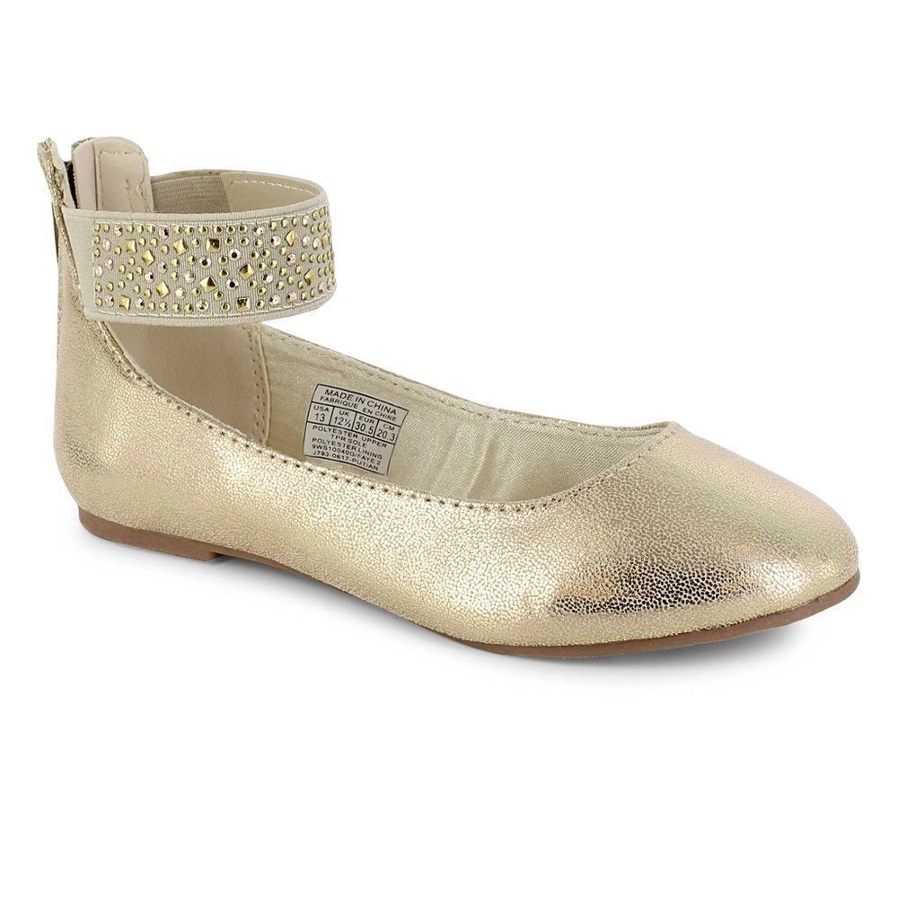 NINE West Faye 2 Gold Ankle Strap Ballet Flats